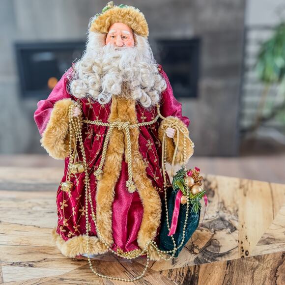 Old World Traditional Santa Claus Maroon/Gold Velvet Robe Treetop/Tabletop-18”H - Picture 1 of 9